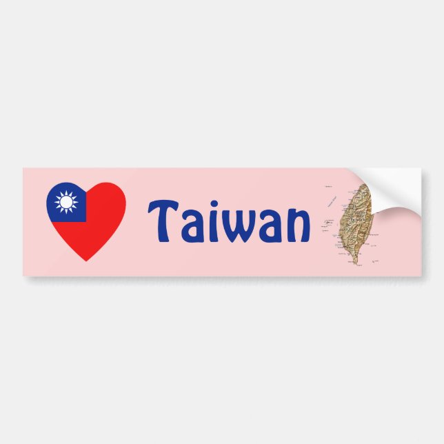 Taiwan Flagga Hjärta + Karta Bildäckslimma Bildekal (Framsidan)