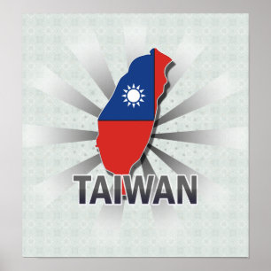 Taiwan Flagga Karta 2.0 Poster