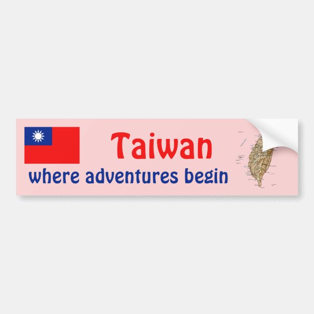 Taiwan Flagga + Karta Bildäckslapp Bildekal (Framsidan)