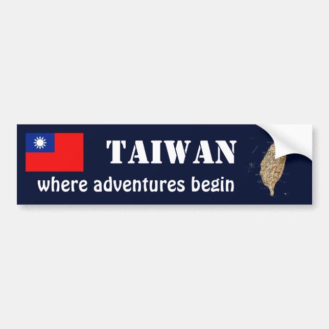 Taiwan Flagga + Karta Bildäckslapp Bildekal (Framsidan)