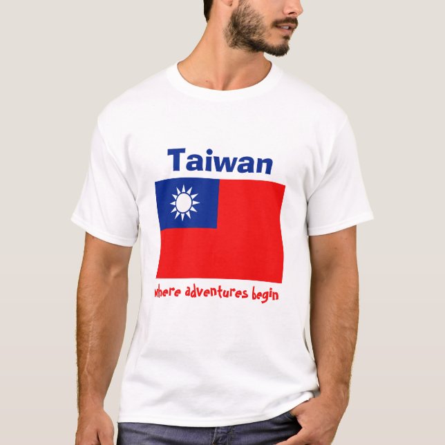 Taiwan Flagga + Karta + Text T-Shirt (Framsida)