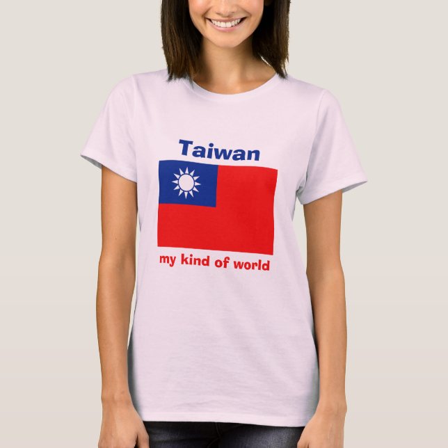 Taiwan Flagga + Karta + text T-skirt Tee (Framsida)