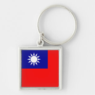 Taiwan flagga Keychain Fyrkantig Silverfärgad Nyckelring