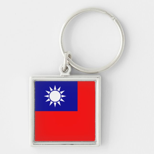 Taiwan flagga Keychain Fyrkantig Silverfärgad Nyckelring (Framsidan)
