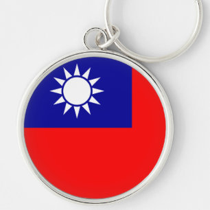 Taiwan Flagga: Republiken China, Taiwan Rund Silverfärgad Nyckelring