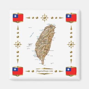 Taiwan Karta + Flaggor Magnet