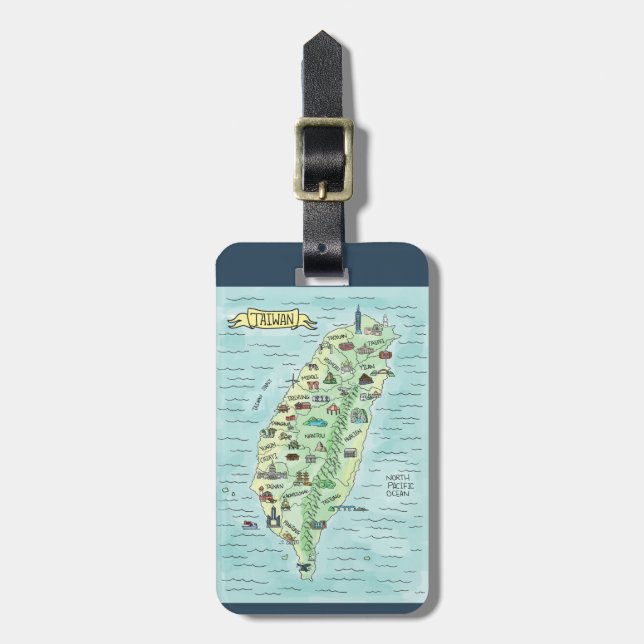 Taiwan Karta i vattenfärg Bagagebricka (Vertikal Framsida)