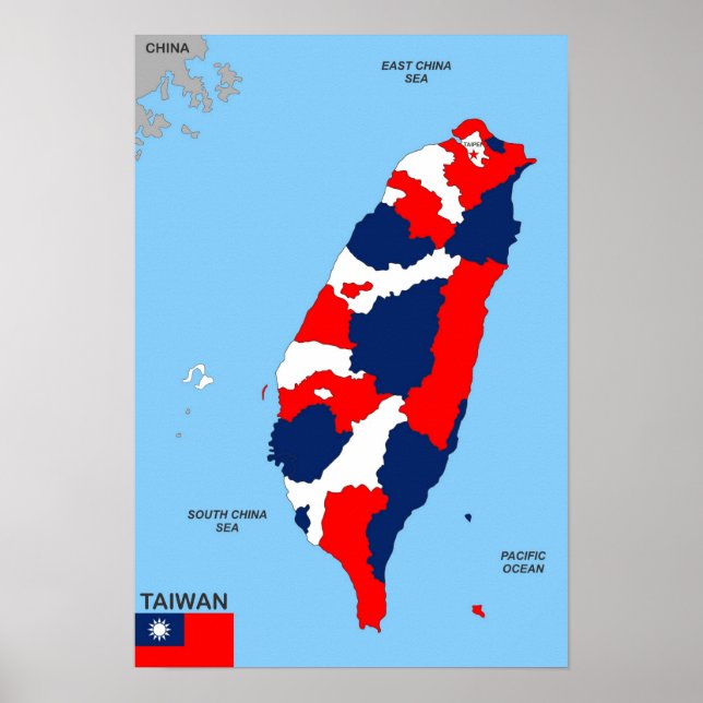 Taiwan land politiska karta flagga poster (Framsidan)