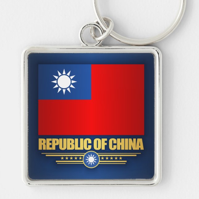 Taiwan (Republiken China) Flagga Fyrkantig Silverfärgad Nyckelring (Framsidan)