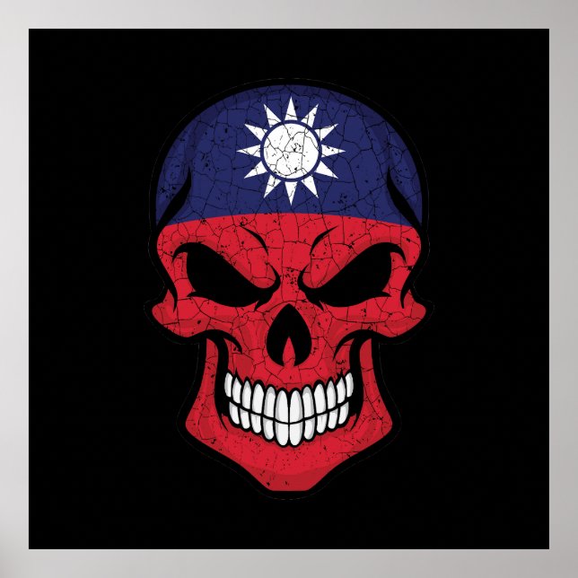 Taiwan Smiling Skull Flagga Poster (Framsidan)