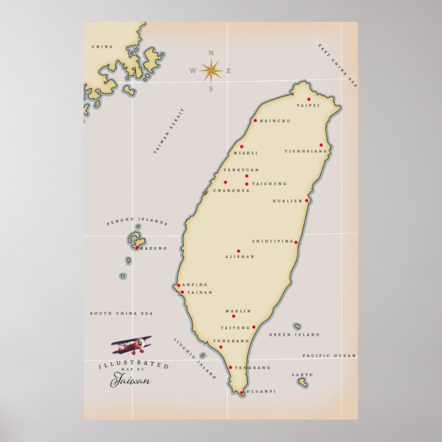 Taiwan Vintage Karta Poster (Framsidan)