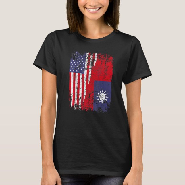 Taiwanese Roots Half American Flag Usa Taiwan Flag T Shirt (Framsida)
