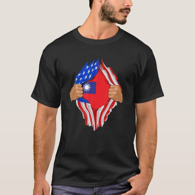 Taiwanesisk Blood Inside Me T Shirt Taiwan Flagga  (Framsida)