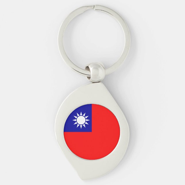 Taiwans flagga swirl silverfärgad nyckelring (Framsidan)