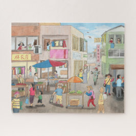 Taiwans Morgonmarknadsillustration Jigszawa Puzzle Pussel