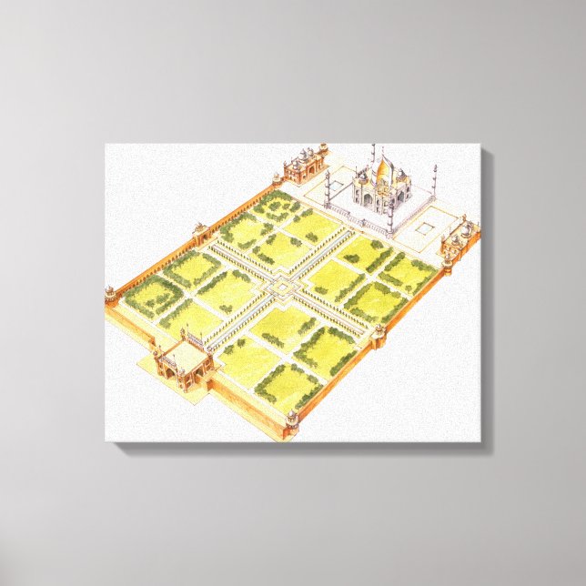 Taj Mahal. Adra India. Grav och trädgårdar Canvastryck (Framsida)