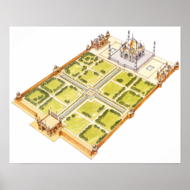 Taj Mahal. Adra India. Grav och trädgårdar Poster (Framsidan)