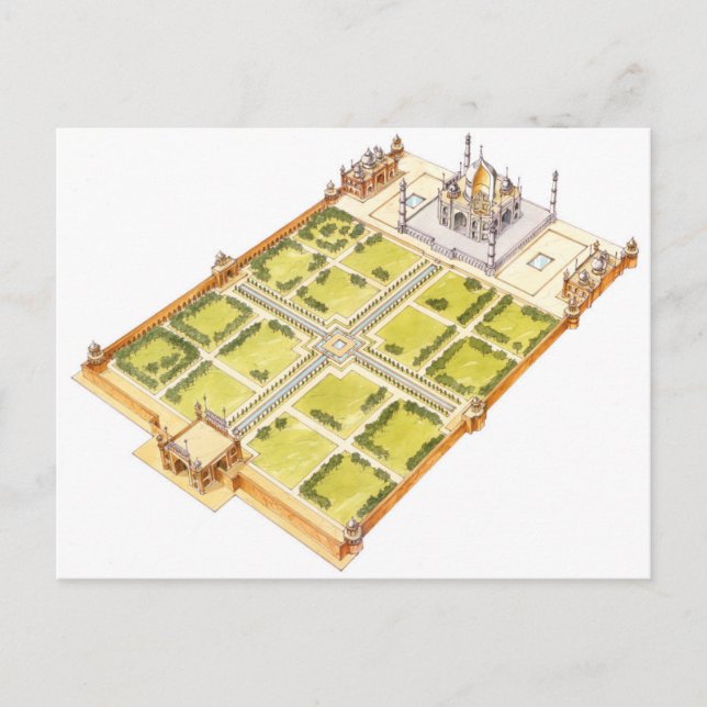 Taj Mahal. Adra Indien. Grav och trädgårdar Vykort (Framsida)