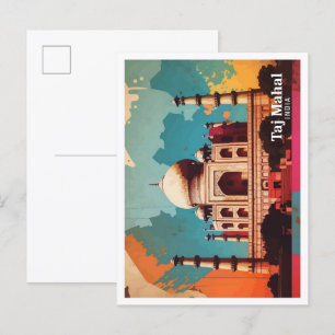 Taj Mahal Agra India Pop Art Travel Illustration Vykort