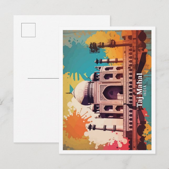 Taj Mahal Agra India Pop Art Travel Illustration Vykort (Fram/baksida)