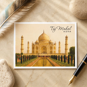 Taj Mahal Agra Indien Akvarell Resa Helg Vykort