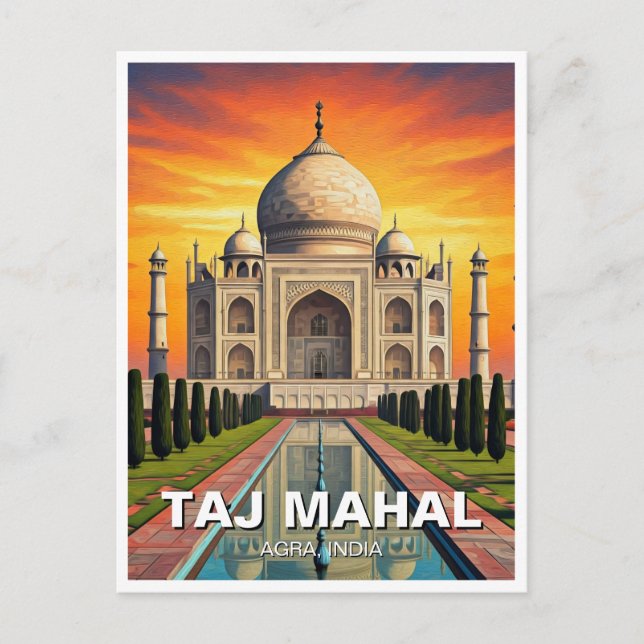 Taj Mahal Agra Indien Resa Solnedgång Vykort (Framsida)