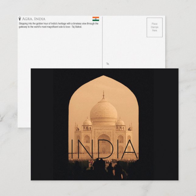 Taj Mahal, Agra, Indien Resebrevkort Vykort (Fram/baksida)
