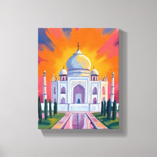 Taj Mahal Akvarell Solnedgång Indien Resa Canvastryck