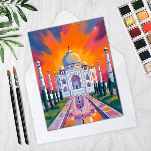 Taj Mahal akvarell solnedgång Indien Resekort (Skapare uppladdad)