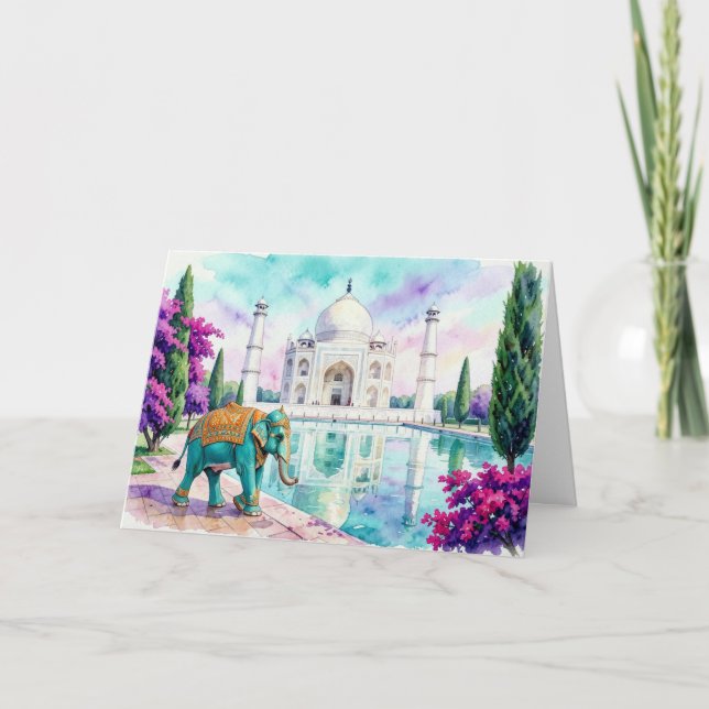 Taj Mahal & Elefant Akvarell Inbjudan (Framsida)