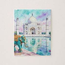 Taj Mahal & Elefant Akvarell Pussel