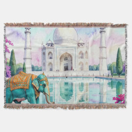 Taj Mahal & Elefant Vattenfärg Filt