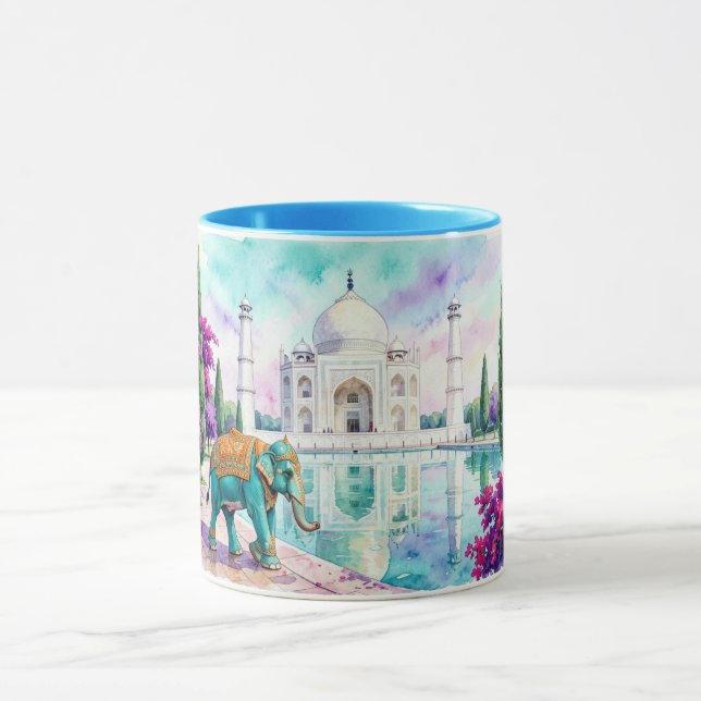 Taj Mahal & Elefant Vattenfärg Mugg (Center)