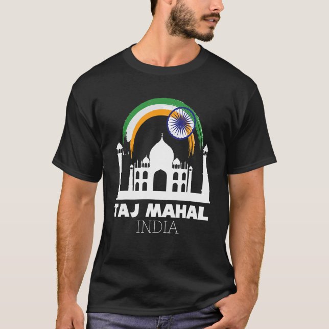Taj Mahal från Asien med Indien Flagga Temple från T Shirt (Framsida)