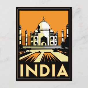 taj mahal india art deco retro poster vykort