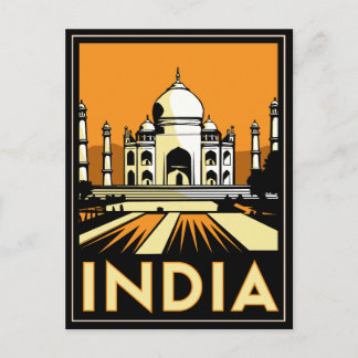 taj mahal india art deco retro poster vykort