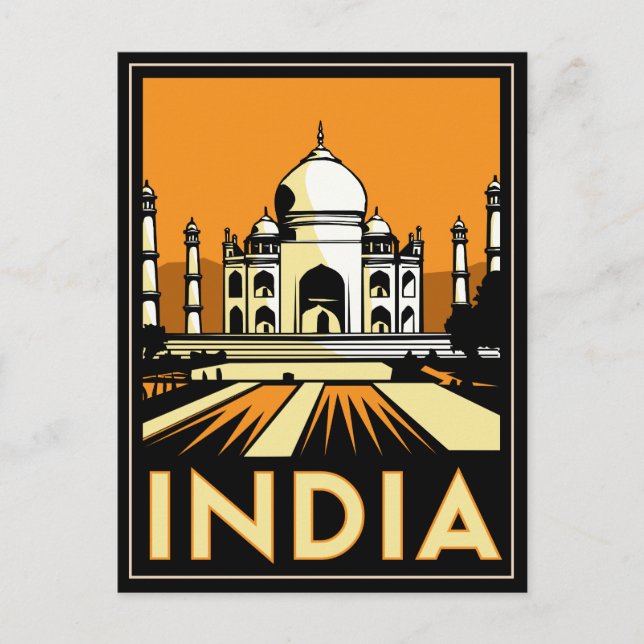 taj mahal india art deco retro poster vykort (Framsida)
