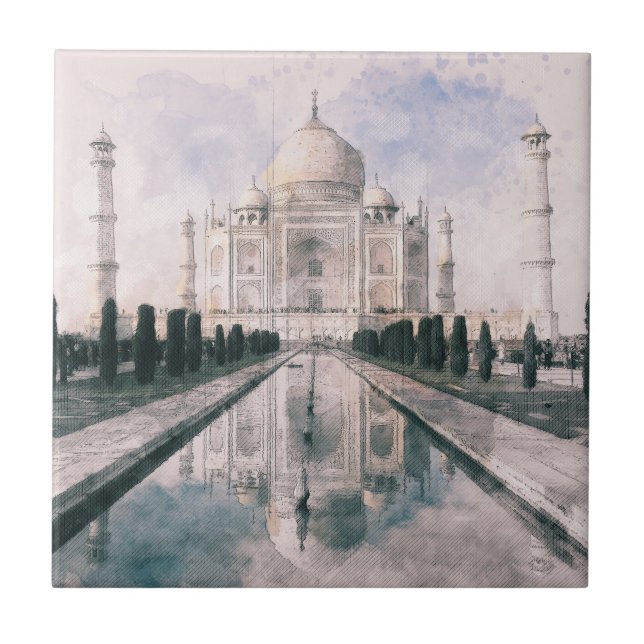Taj Mahal India Ceramic Tile - Iconic Mughal Art Kakelplatta (Framsidan)