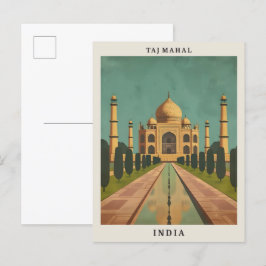 Taj Mahal India Elegant Art Vintage resor Vykort