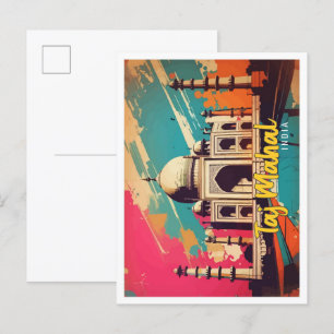 Taj Mahal India Pop Art Travel Illustration Vykort