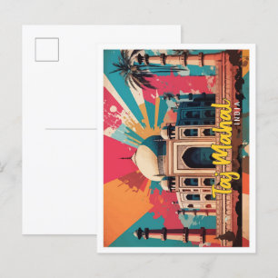 Taj Mahal India Pop Art Travel Illustration Vykort