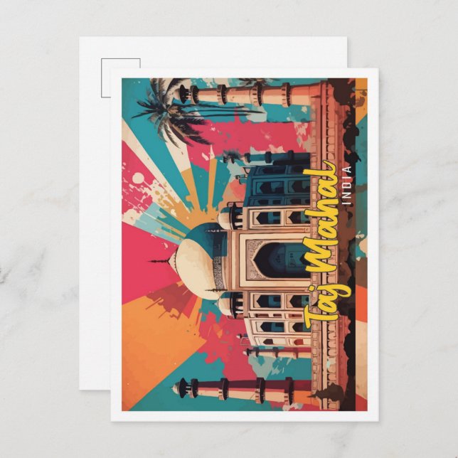 Taj Mahal India Pop Art Travel Illustration Vykort (Fram/baksida)