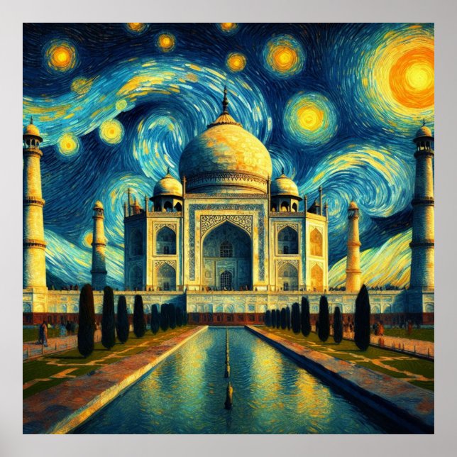Taj Mahal India Starry Night Poster (Framsidan)