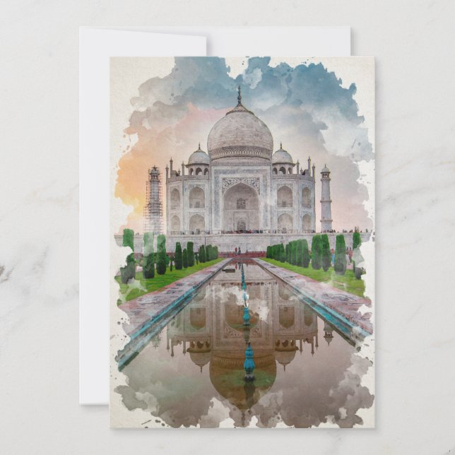 Taj Mahal India Watercolor Art Inbjudningar (Framsida)