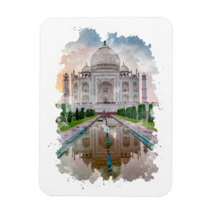 Taj Mahal India Watercolor Art Magnet