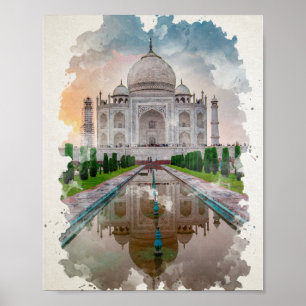 Taj Mahal India Watercolor Art Poster