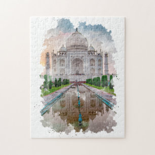 Taj Mahal India Watercolor Art Pussel