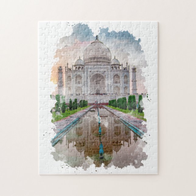 Taj Mahal India Watercolor Art Pussel (Vertikal)