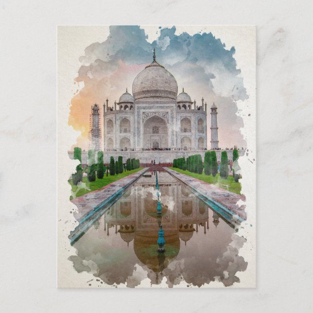Taj Mahal India Watercolor Art Vykort (Framsida)