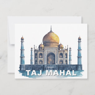 Taj Mahal Indien Akvarell Ikoniskt Monument Vykort